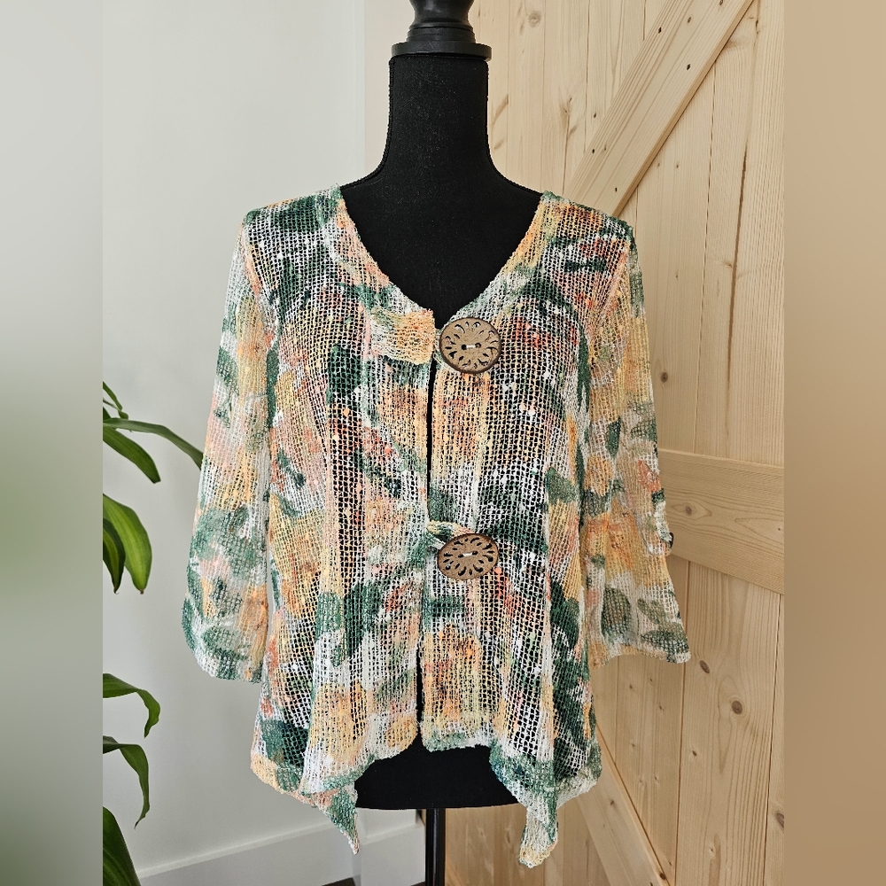 NINA LEONARD size M large button women's cover-up